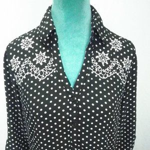 Express Portofino Women's Black White Polka Dot Button Down Shirt